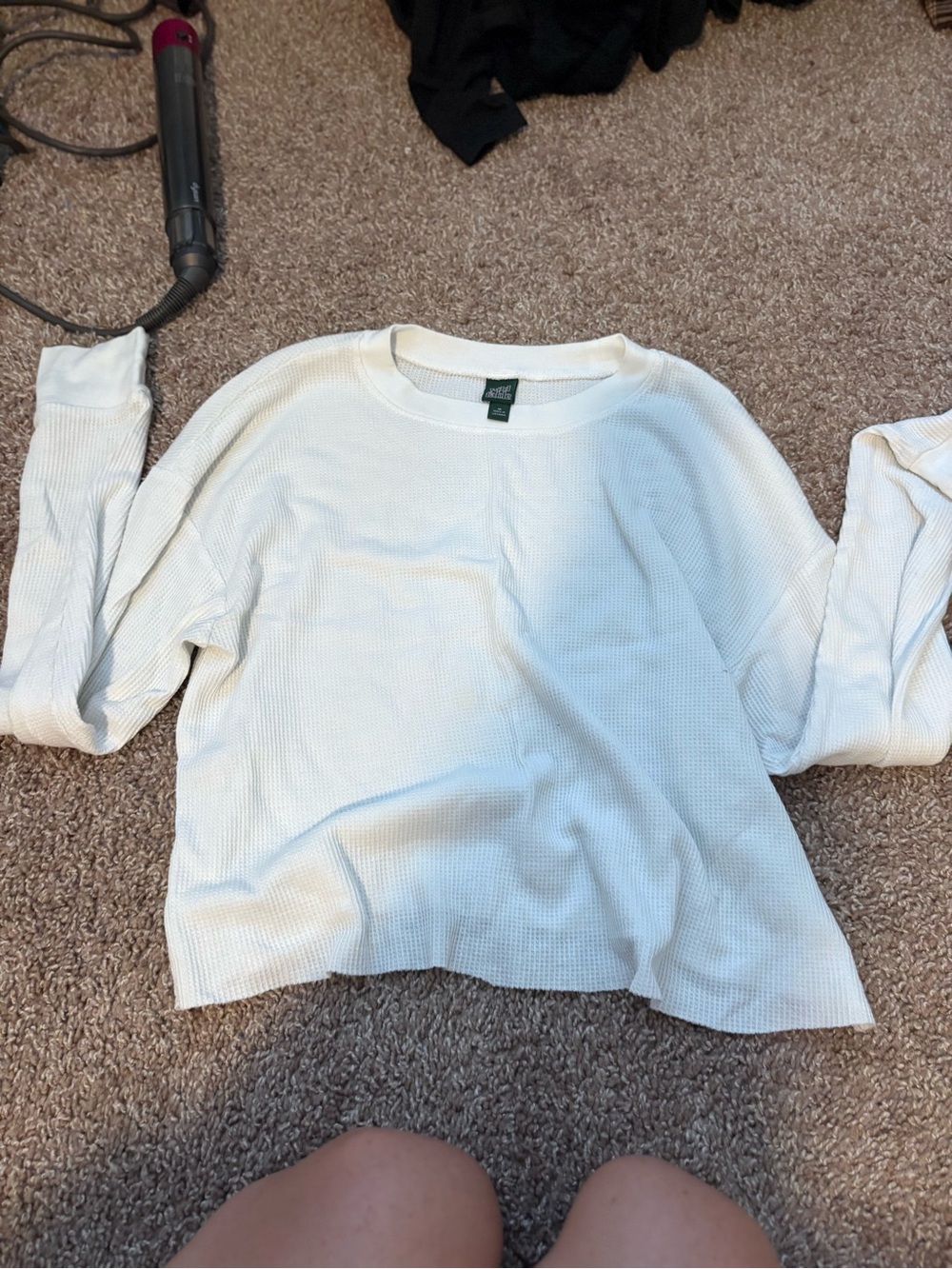 wild fable Cream Waffle-Knit Long Sleeve Scoop Top